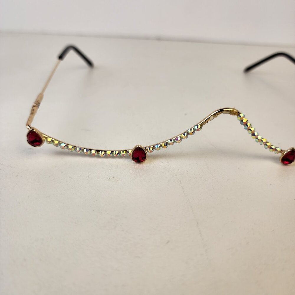 Decorative Frame Lensless Sunglasses Festival Rave Party Gemstone Gold/Red